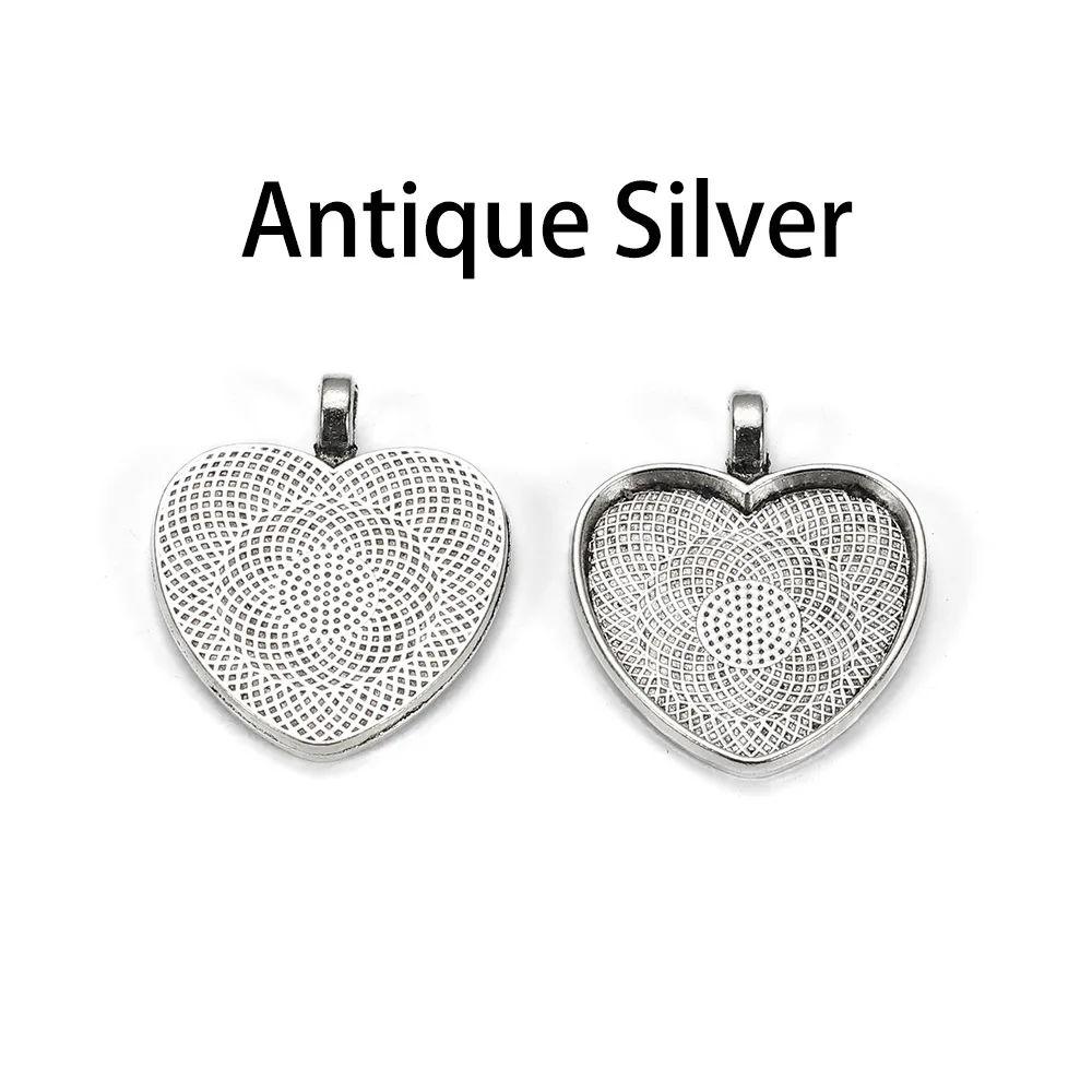 Antique Silver 10 шт./лот 25 мм Серебряный позолоченный кулон в форме сердца кабошон основа Установка Камея фурнитура для DIY ювелирных изделий - Цвет: Antique Silver