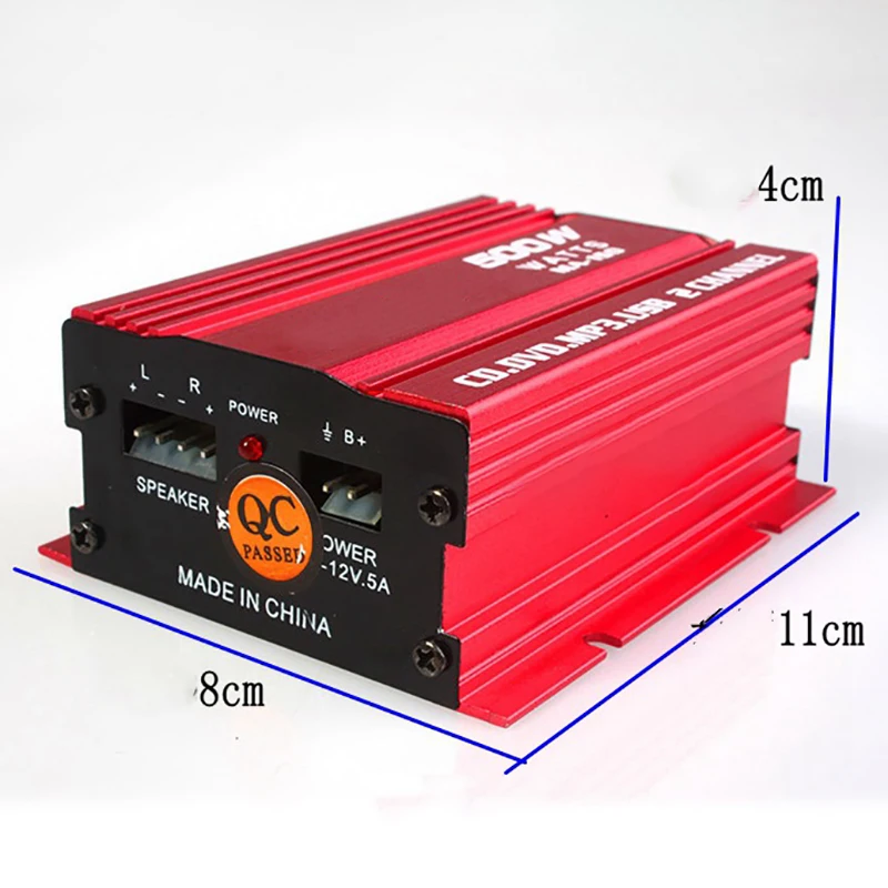 TiOODRE DC12V мини Hi-Fi 12V 500W 2 канала стерео аудио усилитель звуковой сигнал для авто мотоцикла Мощность светодиодный индикатор Профессиональный Лидер продаж