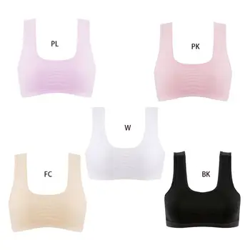 

Puberty Teenage Girls Sports Wireless Underwear Thin Cup Solid Color Ribbed Knit Cotton Bra Wide Strap Seamless Bralette 8-16T