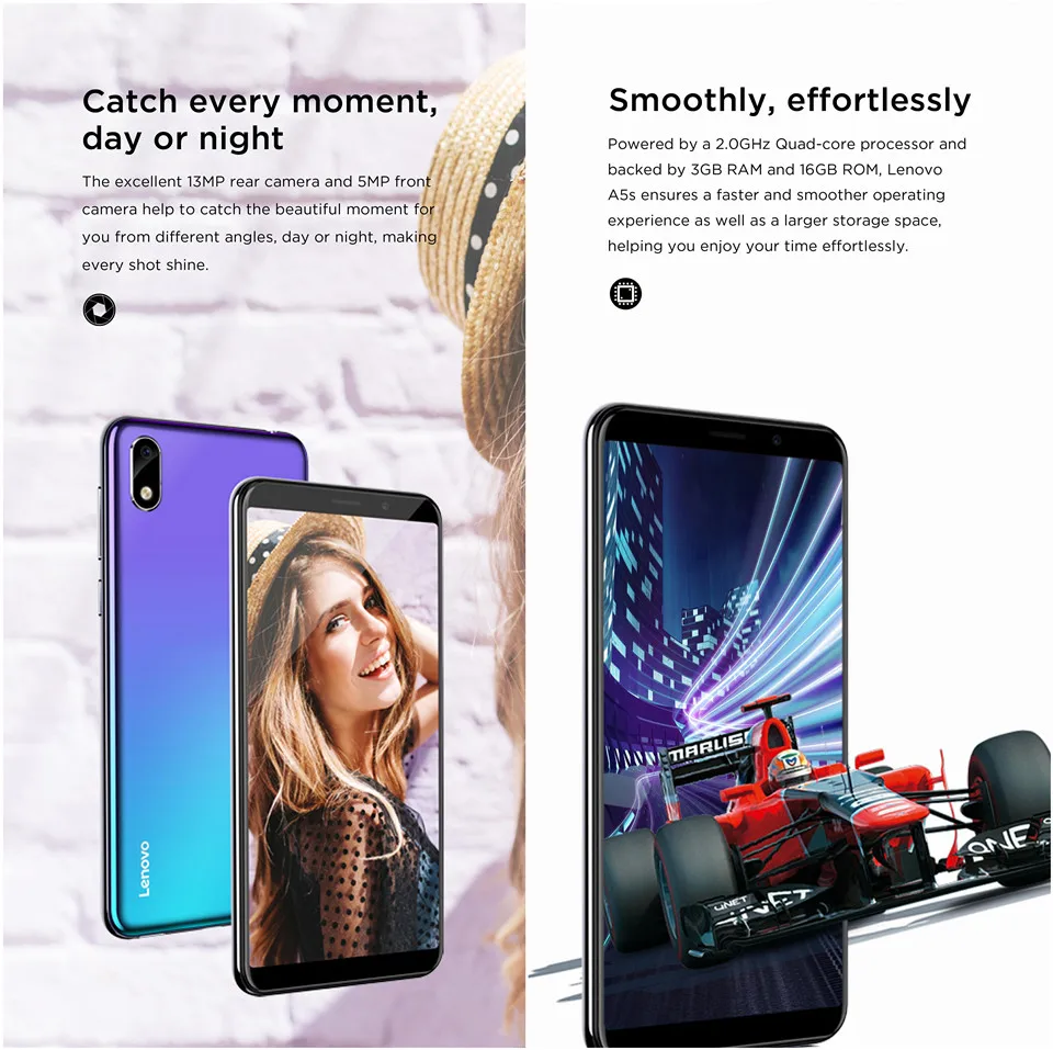 Смартфон lenovo A5S глобальной версии 5,45 дюймов Android 9,0 разблокирован 4G Band B20 Band 2 Гб ram 16 Гб rom OTA quad core