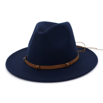 

2020 New Arrival Handmade Felt Trilby Fashion Leather Bowknot Rope Decor Jazz Hat Women Men Flat Wide Brim Fedora Hats