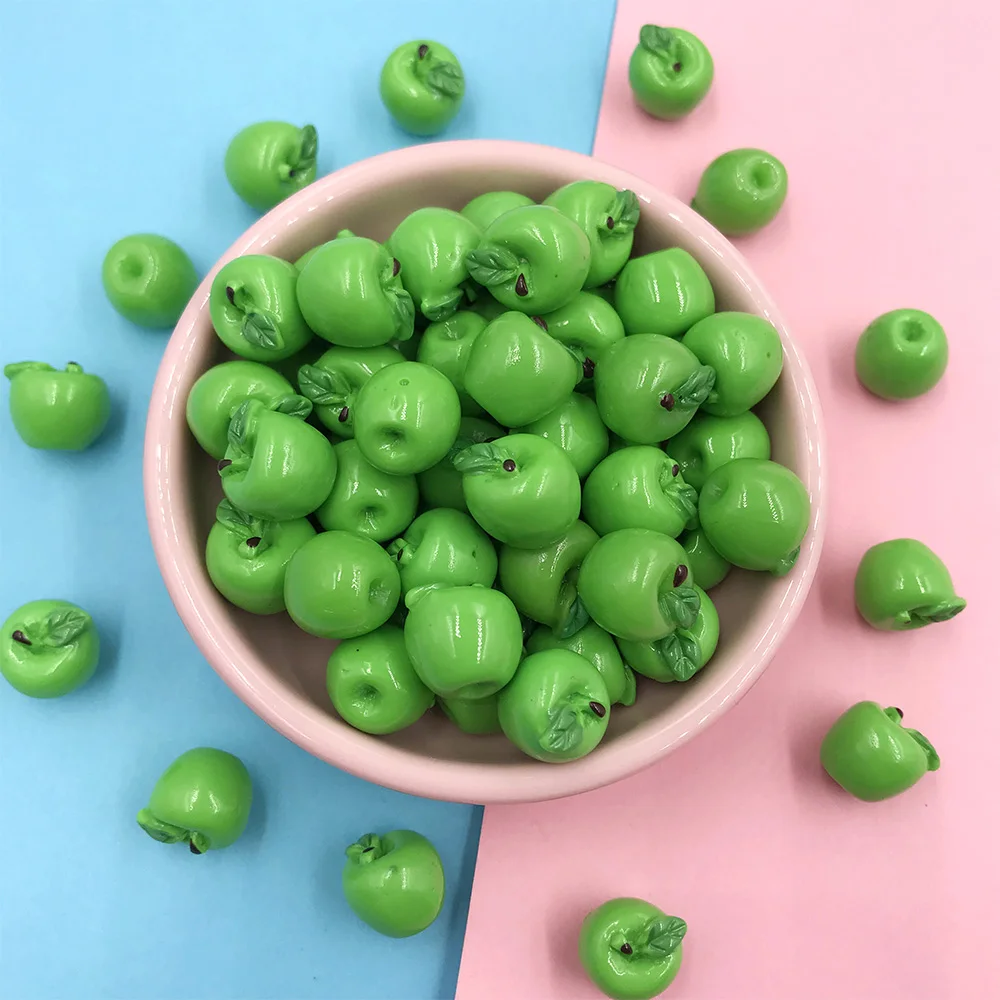 green apple 12mm 10 шт миниатюрные 3D фрукты кабошон каваи имитация яблока клубники лимона DIY Драгоценности для скрапбукинга амулеты аксессуары - Цвет: green apple 12mm