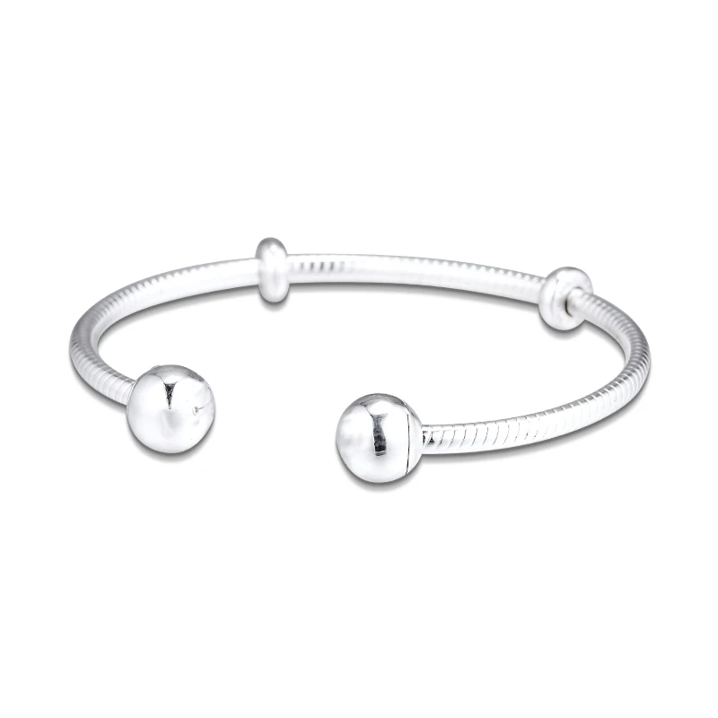

925 Sterling Silver Moments Snake Chain Style Open Bangle real Silver 925 Original DIY Rose Bracelet For DIY Charms Jewelry