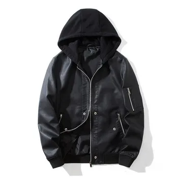 

2020 new men's leather jacket spring and autumn motorcycle hooded coat coat solid color high quality fabric PU leather jacket