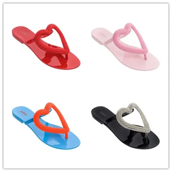 

Mini Melissa Big Heart Beach Slippers Platform Sandals Women Casual Flats Flip Flops Women Outside Brazilian Female Jelly Shoes