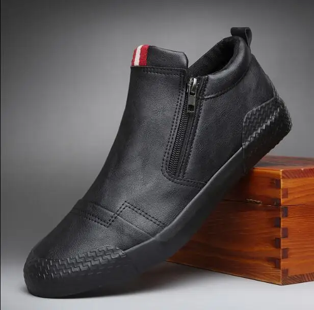 

2020 spring autumn new fashion cool men slip-on zipper leather casual shoes men trend shoes loafers