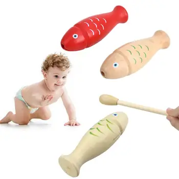 

Muyu Toy Wooden Clapper Temple Children Fish Red Clear Water Gift Percussion Instruments Ring Tube Preschool Music