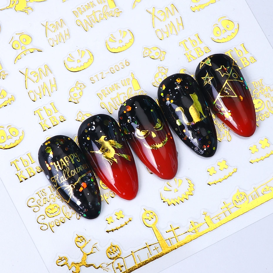 1 шт 3D наклейки на тему Хэллоуина, декоративные Стикеры для дизайна ногтей, золотые русские буквы смерти, надпись DIY, подвески, CHSTZ-G032-040