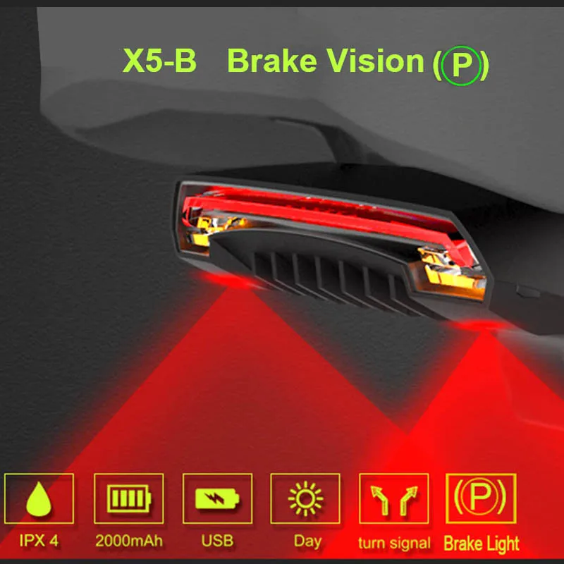Беспроводной велосипедный светильник задний лазерный умный USB Перезаряжаемый