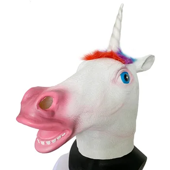 

hot sale mask full face Halloween white unicorn color hair mask novelty horror head latex theater party props mask halloween