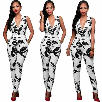 

New Fashion Women Clubwear Playsuit Sleeveless Bodycon Party Jumpsuit Women V-neck Clothes Romper Trouser