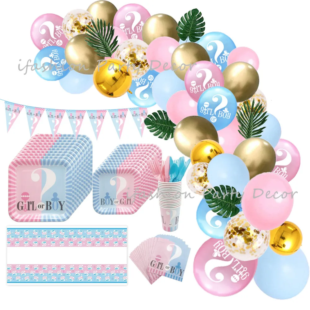 Gender Reveal Party Balloon Decorations Disposable Tableware Set Plates Cups Baby Shower Boy or Girl Birthday Supplies | Дом и сад