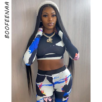 

BOOFEENAA Long Sleeve 2 Piece Pants Set Sexy Sweat Suits Active Wear Sports Clothes for Women 2020 Fall Matching Sets C87-DG39