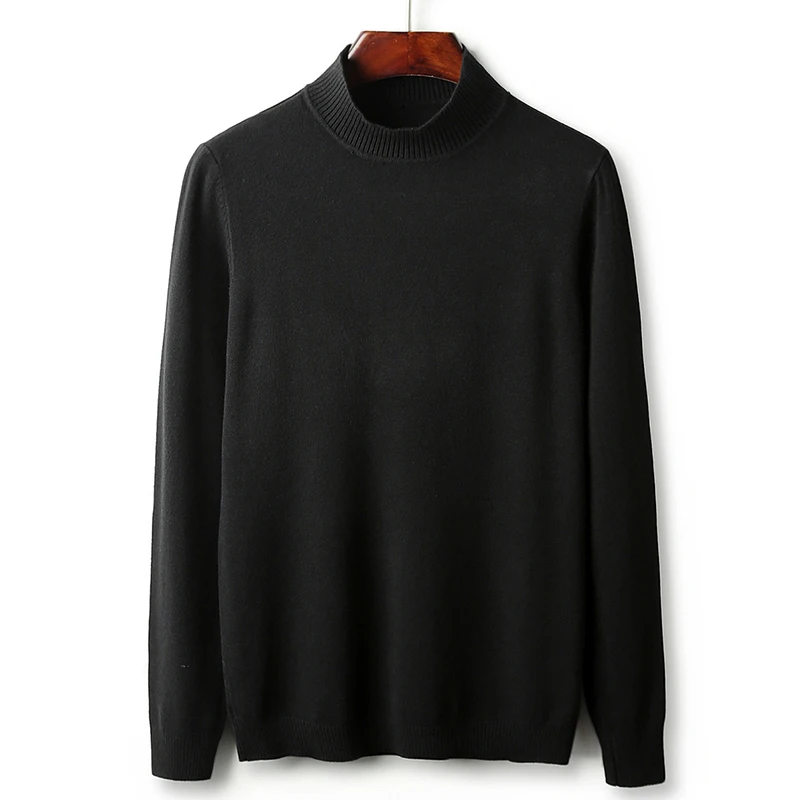 Черный Slim-fit men's sweater new autumn and winter classic fashion knit collar white gray black camel pullover streetwear sweater - Цвет: Черный