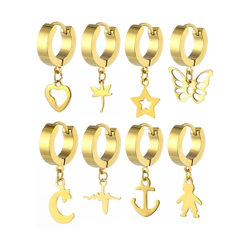 

Gold Pendant Earrings Hip-hop and Punk Style Golden Stainless Steel Pendants are Popular Accessories for Men and Women