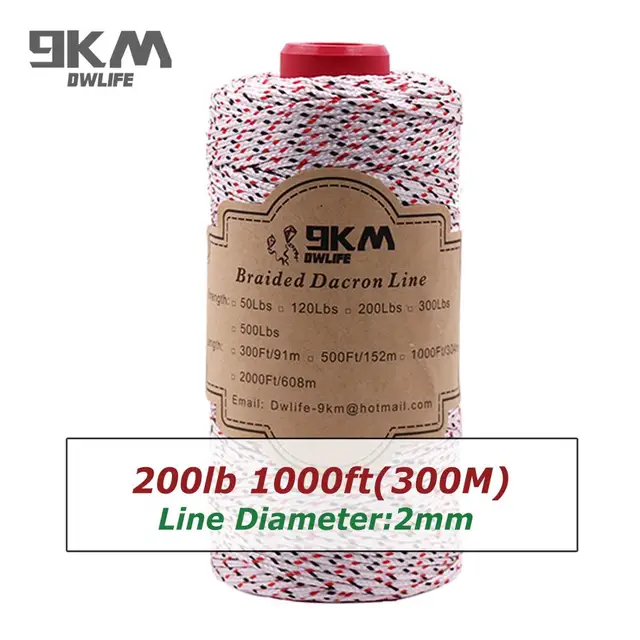 Braided Dacron Fishing Line Outdoor Kite Line 500-1000ft Multi-Functional Camping Flag Tying Band Fishing Applications 50-500Lbs 1000ft 200lbs
