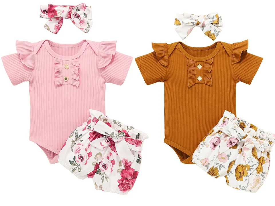 small baby clothing set	 Newborn Baby Girls Summer Clothes Set Cotton Short Sleeve Romper Floral Shorts Headband 3Pcs For New born Infant Clothing Outfit stylish baby clothing set