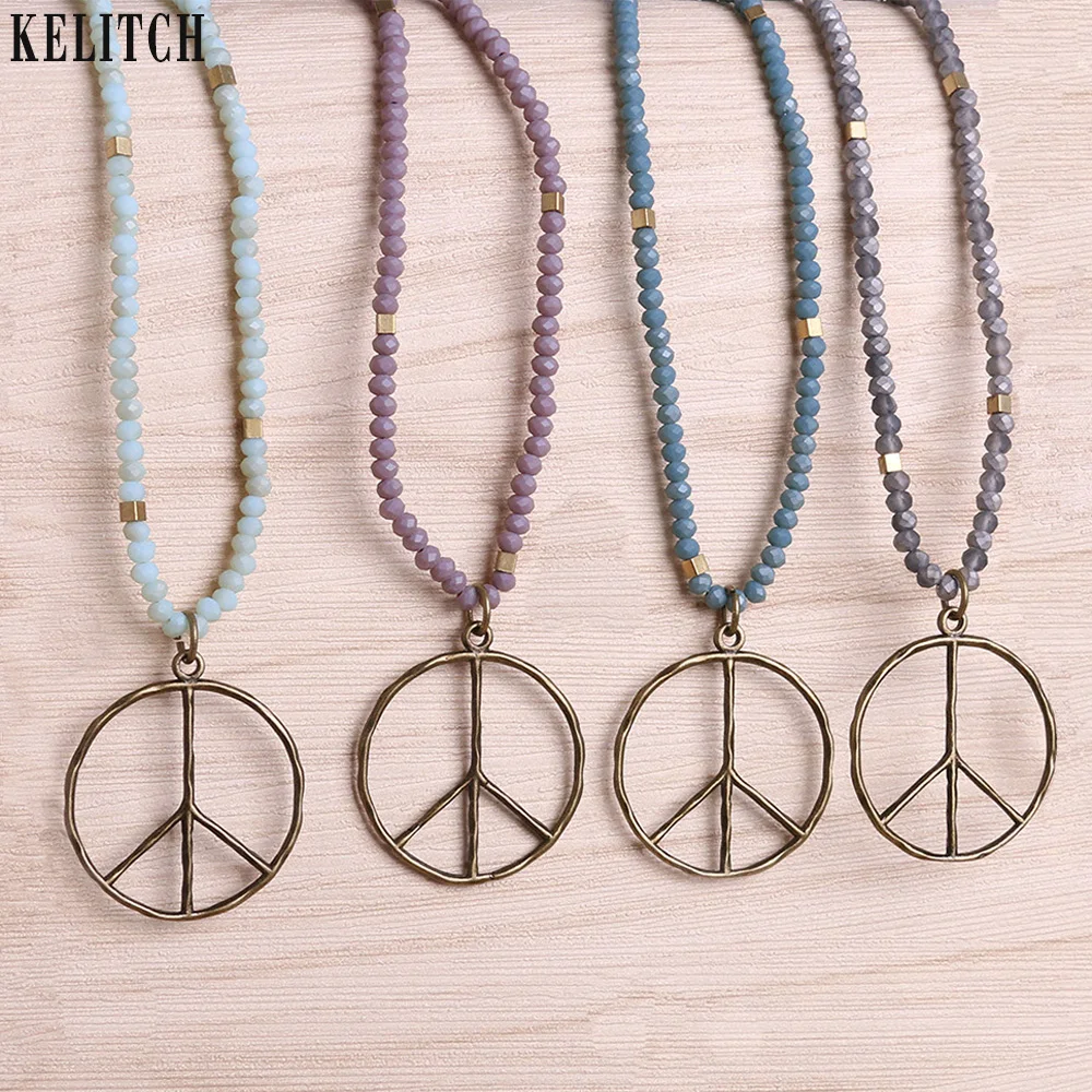 

KELITCH Crystal Beads Strand Necklace Handmade Friendship Bib Peace Pendant Charm Necklace Women Casual Yoga Jewelry