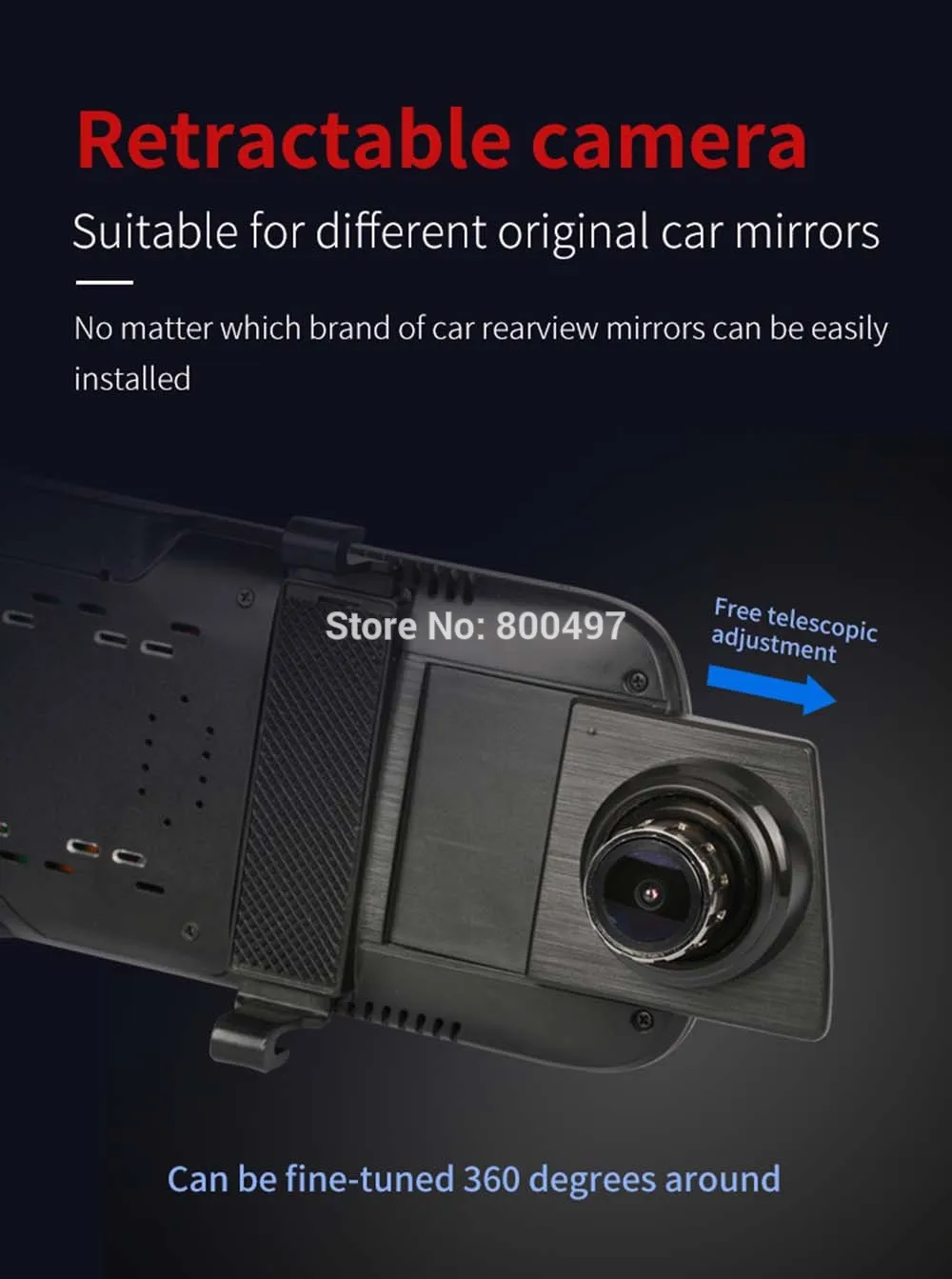 Автомобильный видеорегистратор FHD 1080P 1" ips полноэкранный поток медиа зеркало заднего вида Выдвижная камера с двухканальной g-сенсорной камерой