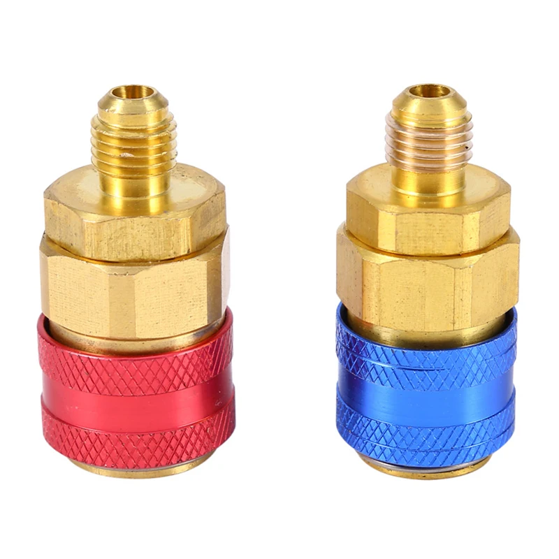 2pcs Blue Red Brass Adapters automotive air conditioning fluoride adding 17mm/20mm Connector High/Low Manifold hose connection