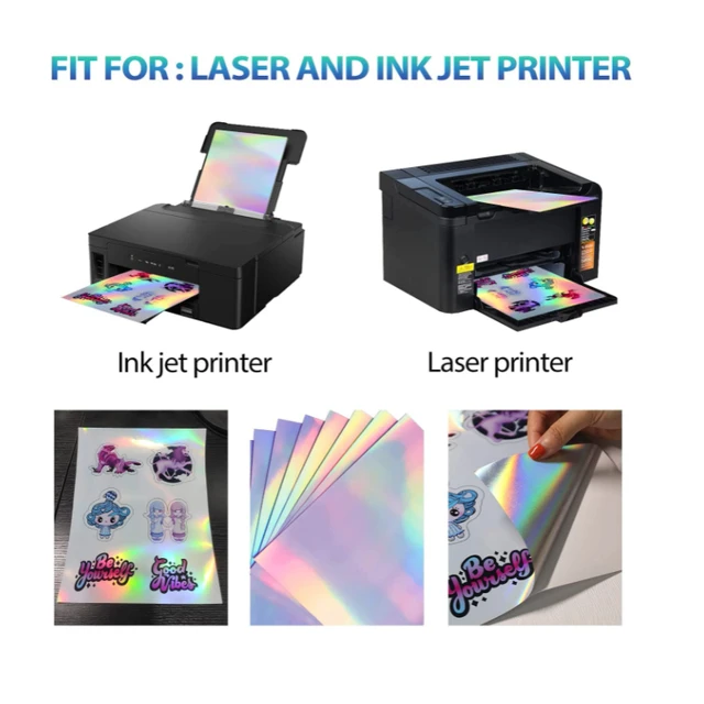 Papier autocollant personnalisé A4 auto-adhésif holographique imperméable  Rainbow pour Imprimante jet d'encre - Chine Papier photo autocollant vinyle  arc-en-ciel à jet d'encre, papier autocollant holographique imprimable
