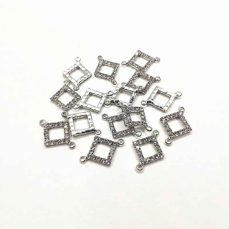 rhodium color Новое поступление! 21x15 мм, 100 шт, стразы в форме ромба, коготь, цепь, соединители для сережек/сережек, аксессуары/детали для серег, сделай сам - Цвет: rhodium color