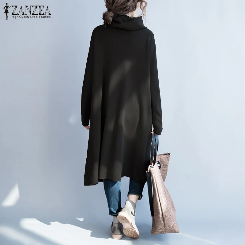 ZANZEA, женские пальто, осенне-зимние куртки с боковыми карманами, повседневные куртки с длинным рукавом и высоким воротником, женская верхняя одежда 7