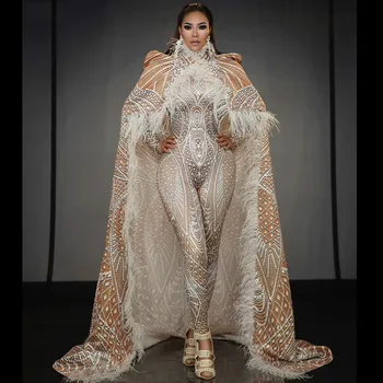 

Big Cloak Jumpsuit Festival Outfit Birthday Celebrate Bodysuit Jacket Set Dance Wear Bar Prom Singer Performance Costume Women