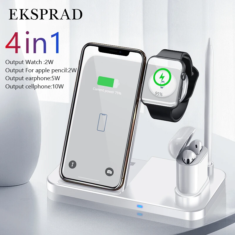 

4 in 1 Wireless Charger 10W Fast Charging for iPhone 11/11pro/X/XS/XR/Xs Max for Apple Watch 5 4 3 2 Airpods Pencil Pad