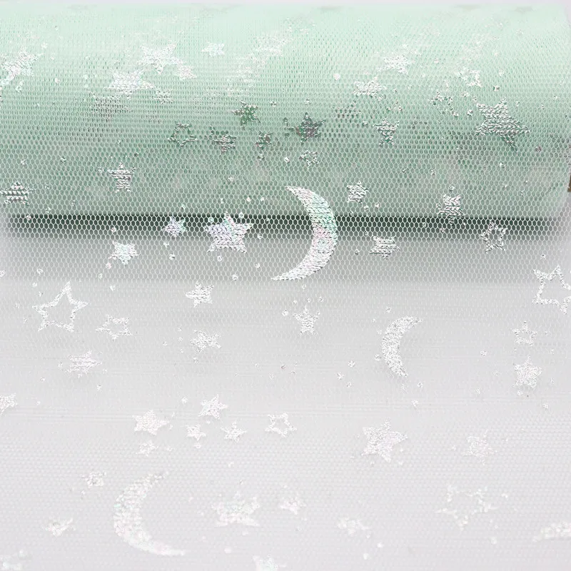 

10Yards/roll 6" 15cm Rainbow Silver Foil Print Stars and Moons Tulle Roll Organza Tutu Fabric Baby Shower Party Supplies