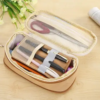 

Canvas Pencil Case Large Capacity Double Zipper Stationery Storage Case Student School Pen Box Women Makeup Cosmetic Carrier Bag