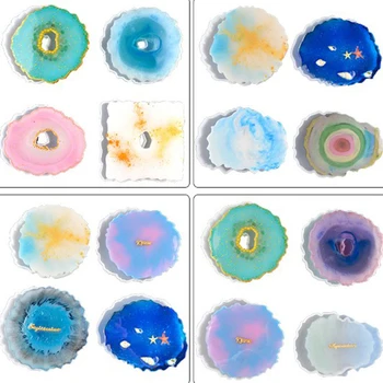 

4pcs DIY Decorative Crafts Baking Tray Base Round Epoxy Resin Silicone Coaster Molds Set for Jewelry Making