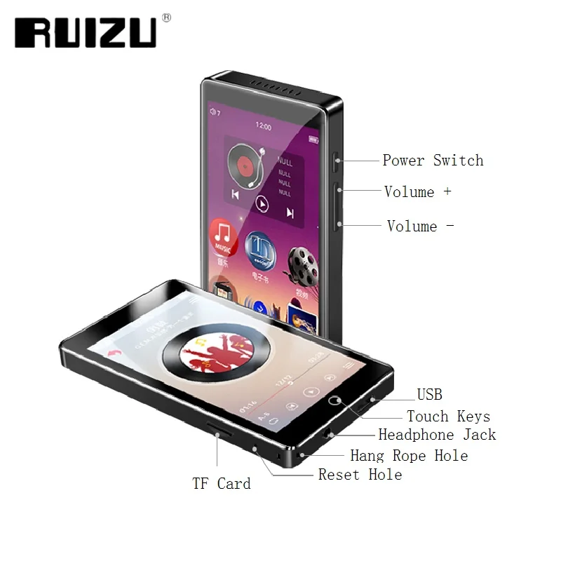 Mp4 player Music player Mini media player RUIZU H1 MP4 Player 4.0 inch Full Touch Screen With Bluetooth 5.0 FM Radio Recording E-book Video Music Player Built-in Speaker