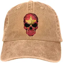 Мужская и женская бейсболка с вьетнамским флагом и черепом, джинсовая кепка для папы, Кепка для водителя грузовика