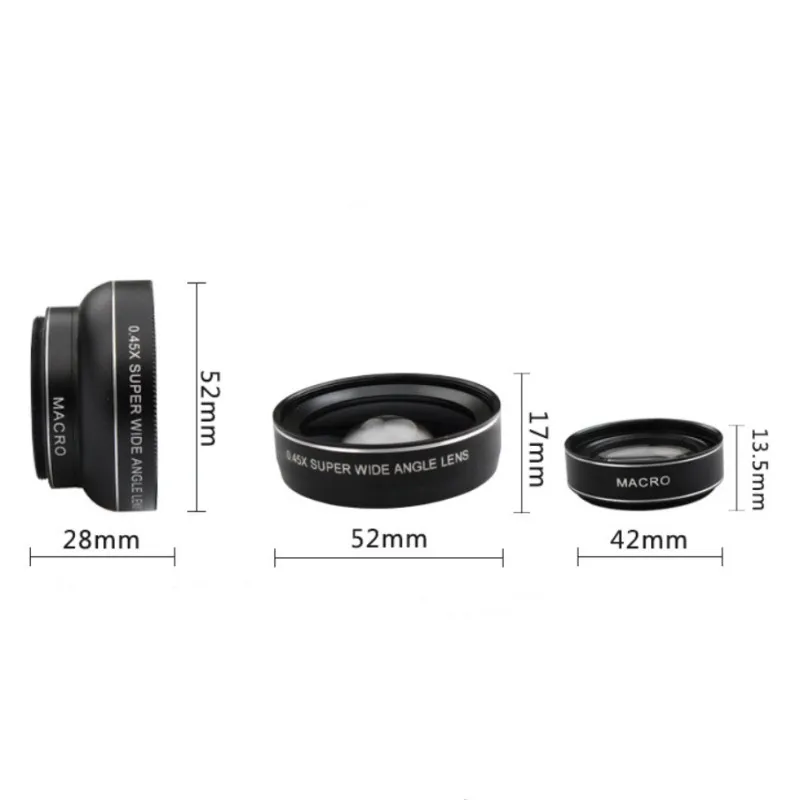 0.45X широкоугольный+ 12.5X макрообъектив HD объектив камеры телефона профессиональный 2в1 объектив для iPhone 8 7 6S Plus Xiaomi samsung LG