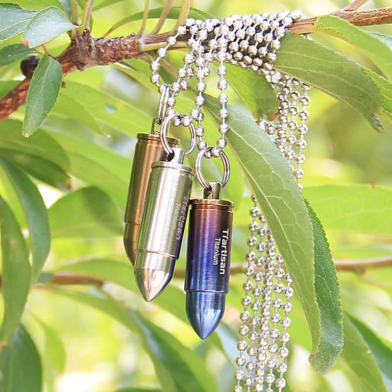 

Ti artisan Outdoor Camping Accessories Portable Bullet Pendant Titanium Waterproof Pill Box With Keychain and necklace Ta6106