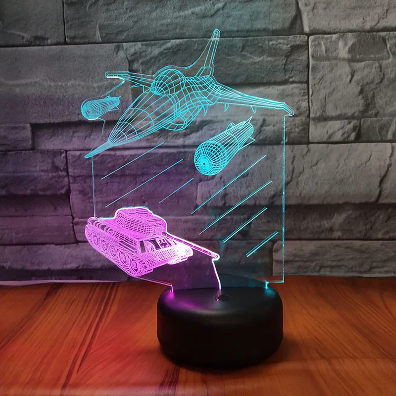 Модель танка самолета 3D светодиодный ночник USB Сенсорная настольная лампа