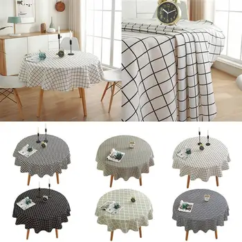 

Creative Nordic Style Grid Pattern Table Cloth Round Washable Linen Geometric Tablecloth Table Cover Decoration For Home