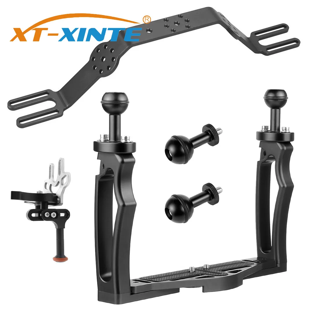 DSLR Diving Dual Handheld Tray Bracket with Clip Screw Adapter Top Handle Shutter Extension Sports Camera Underwater Photography