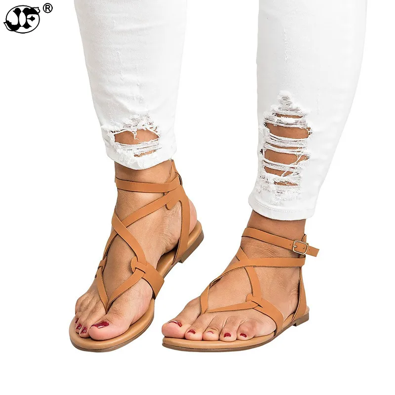 

2019 Shoes Woman Bandage Summer Female Casual Low Heels Ankle Strap Women Sandals Mujer Sandalias Flip Flops Size zxc556