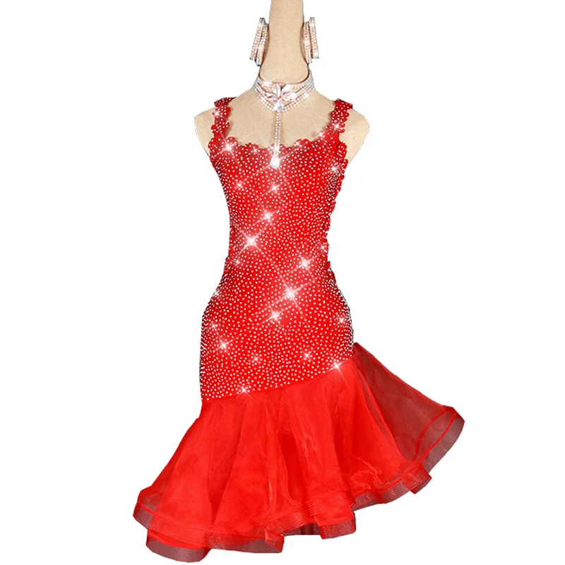 

Rhinestones Summer Profession Latin Dance Dress Women Ropa Danza Spandex Salsa Samba Tango Ballroom Competition Costume New