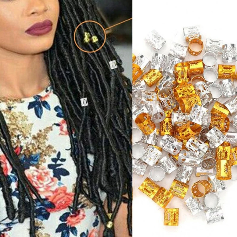 

100 Pcs/set 7 Colors Mixed Beads Adjustable Hair Braids Dreadlock Beads Adjustable Hair Braid Rings Cuff Clips Tubes Jewelry