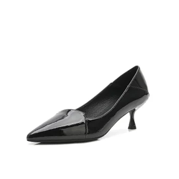 

Spring and autumn black women's high heel stiletto new Korean version of the wild pointed cat with the 5CM soft leather shoes