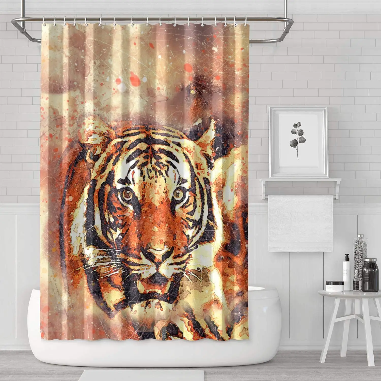 

Meng Large Tiger Head Shower Curtain Bath Curtain Set Polyester Cloth Cool Pattern Soft Protective Space Bathroom Curtain 70.9 X