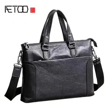 

AETOO New Briefcase Men's Leather Business Handbag Head Layer Cowhide Large Capacity Horizontal Simple Men's Bag