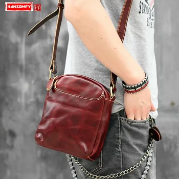 

HANSOMFY Men's Messenger Bag Genuine Leather Mini Shoulder Bag Casual Leather Bag Korean Wave Sports Phone Crossbody Bags Men