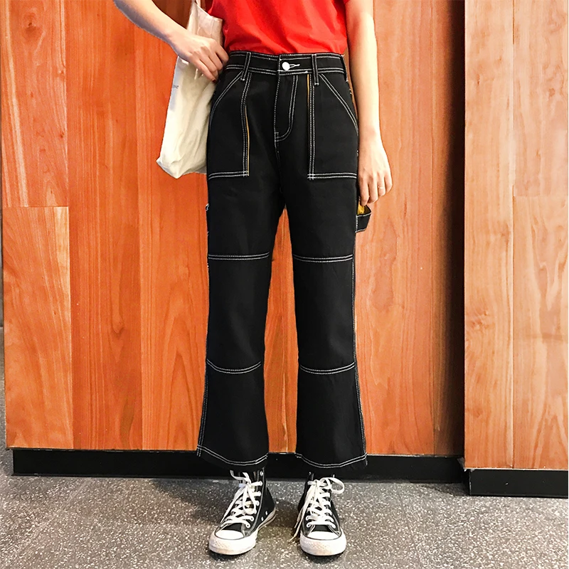 

Women Jeans Cool Girl Black Streetwear Long Wide Leggs Autumn Spring Large Size Korean Style Female's Bottom Trousers B63
