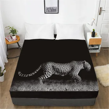 

3D Fitted Sheet Bed Mattress Fitted Cover Custom Design Bed Linens Sheets Bedsheet 200x220 Animals Leopard Black Bedding