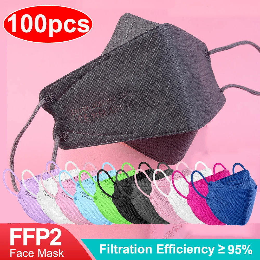 

100PCS KN95 Fish Mask Ffp2 Mascarillas fpp2 Homologadas Hygienic Respirator Mask kn95 certificadas fpp2 maske CE Adult