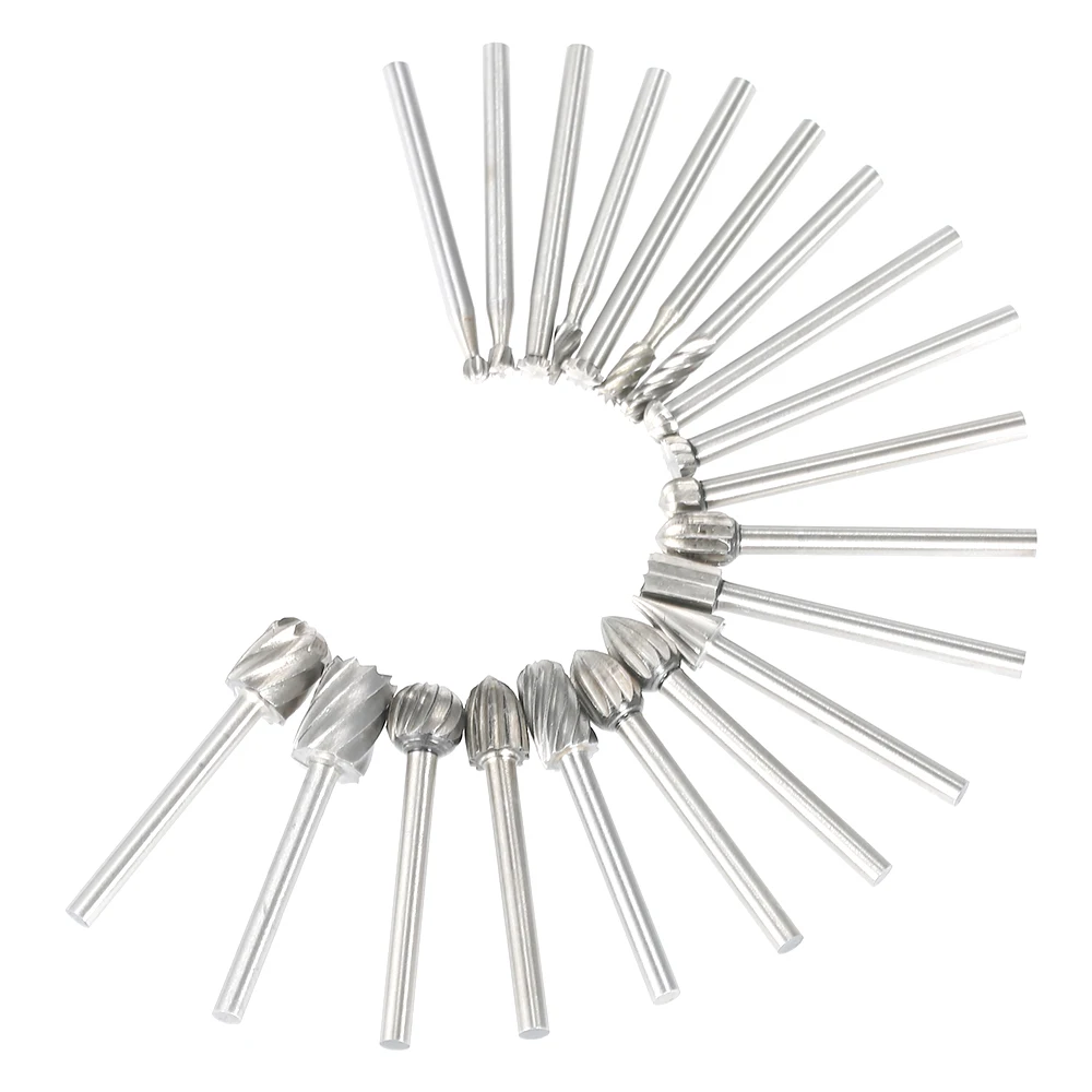 

Hot 20PCS 3mm Shank HSS CNC Rotary Burrs Set File Milling Cutter Engraving Bits for Drilling Woodwork Electric Grinding Accessor